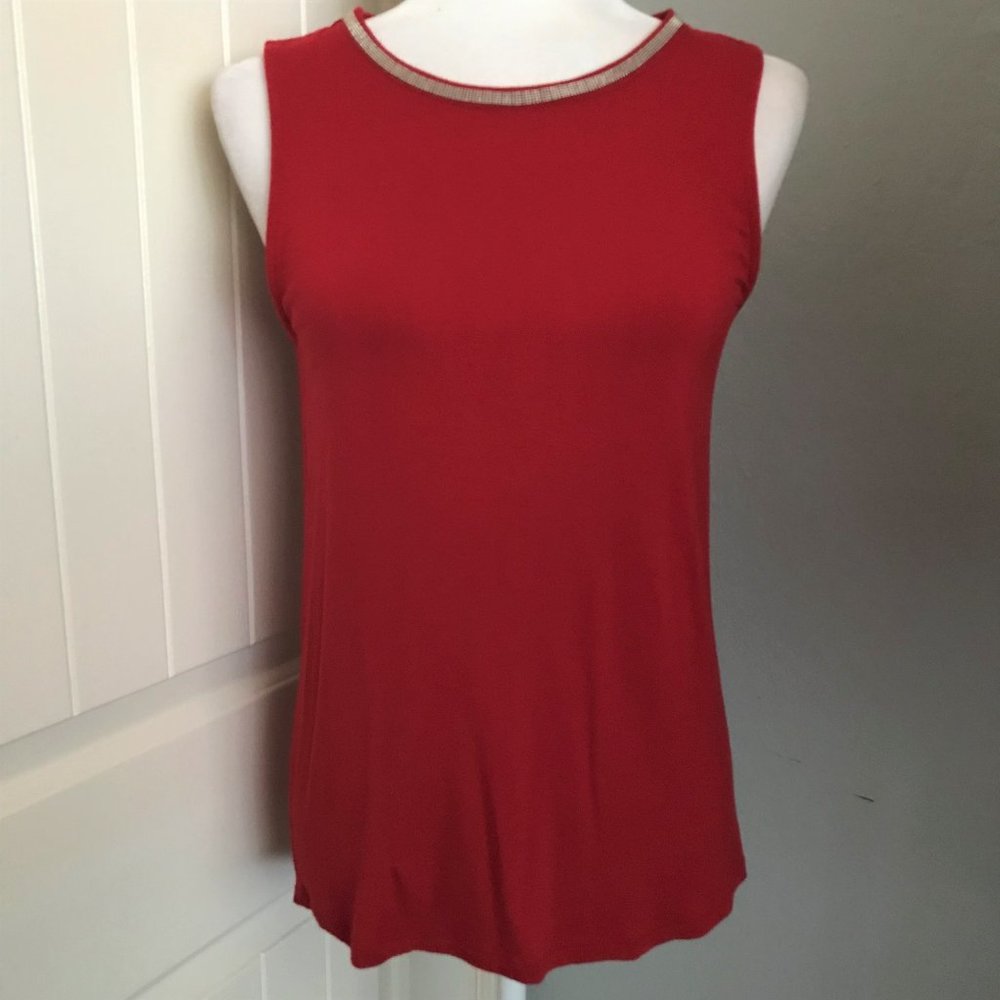 Banana Republic Factory Sleeveless Embellished Neck High-Low Top Red XS